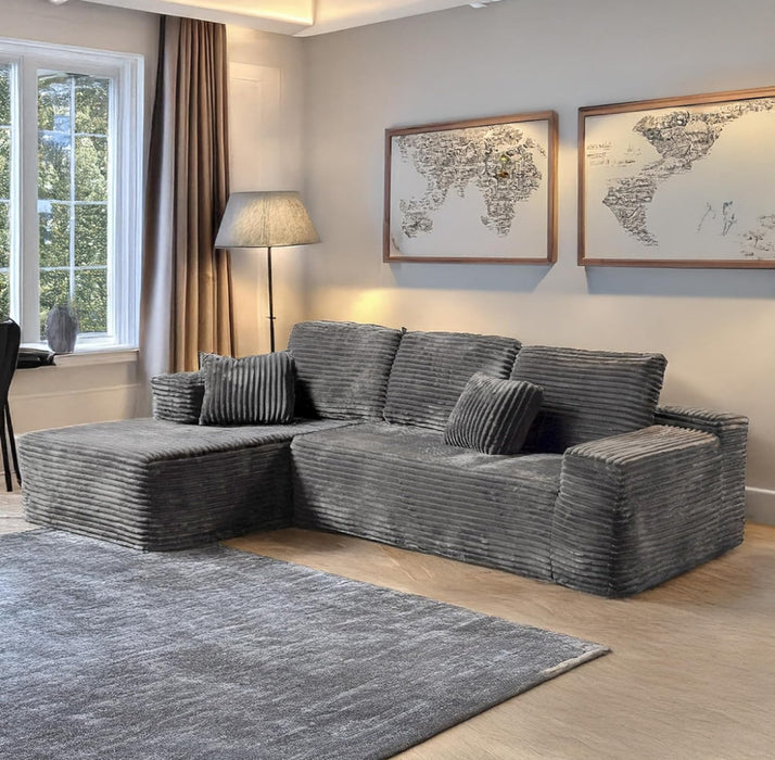 Frameless Left hand facing Plush Corded Corner Sofa with Chaise