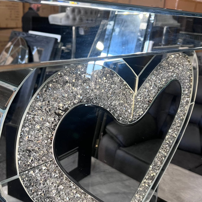 Crushed diamond Heart Console Table light up LED remote controlled