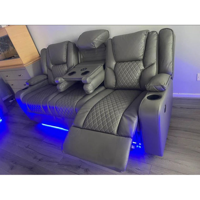 Bentley Grey Faux Leather 3 seater & 2 seater Recliner Cinema Sofa Set