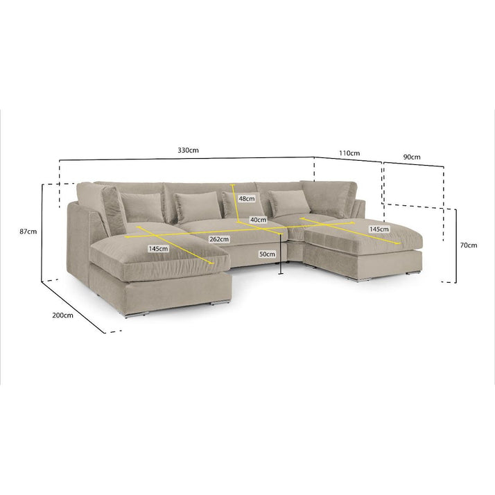 Belgravia U Shape Corner Sofa Set In Plush Champagne Fabric