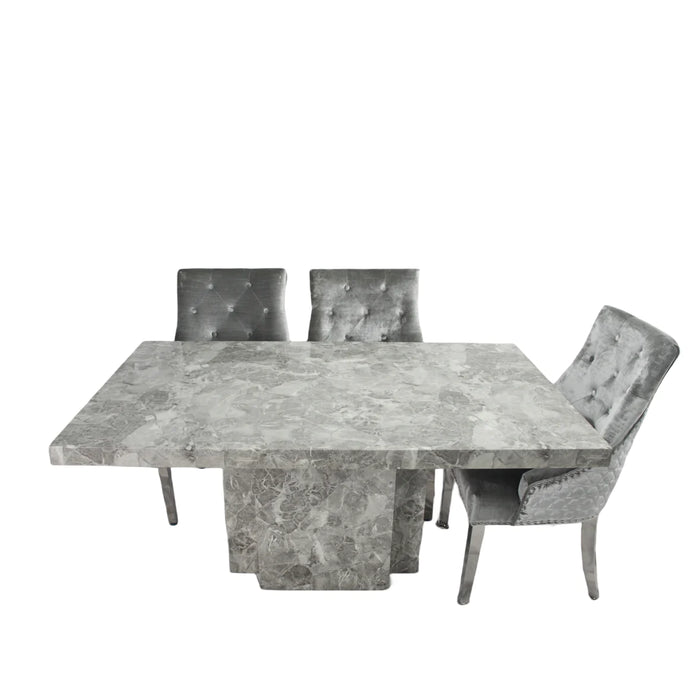 MB Marble 1.8m or 1.5m Dining Table With Bentley Quilted Velvet Knocker Chairs