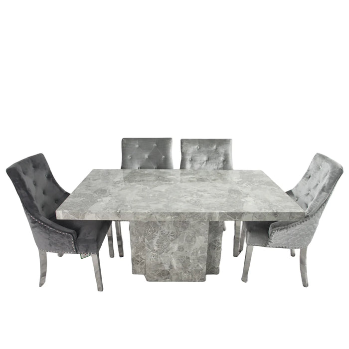 MB Marble 1.8m or 1.5m Dining Table With Bentley Quilted Velvet Knocker Chairs