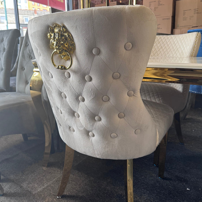 Pair of Lewis Cream & Gold Velvet Dining chairs with lions head