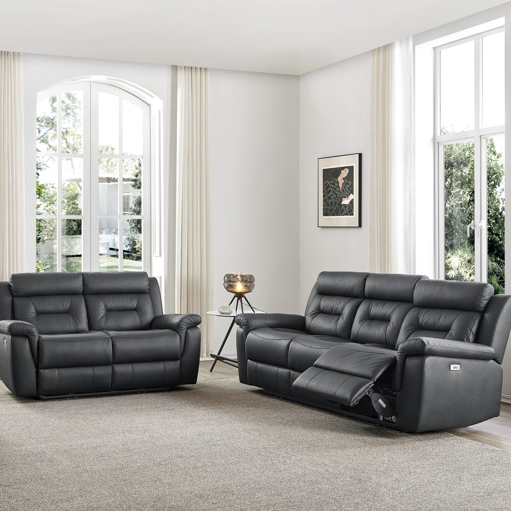 Milan Black or grey Leather 3 Seater & 2 Seater Electric Recliner Sofa Set