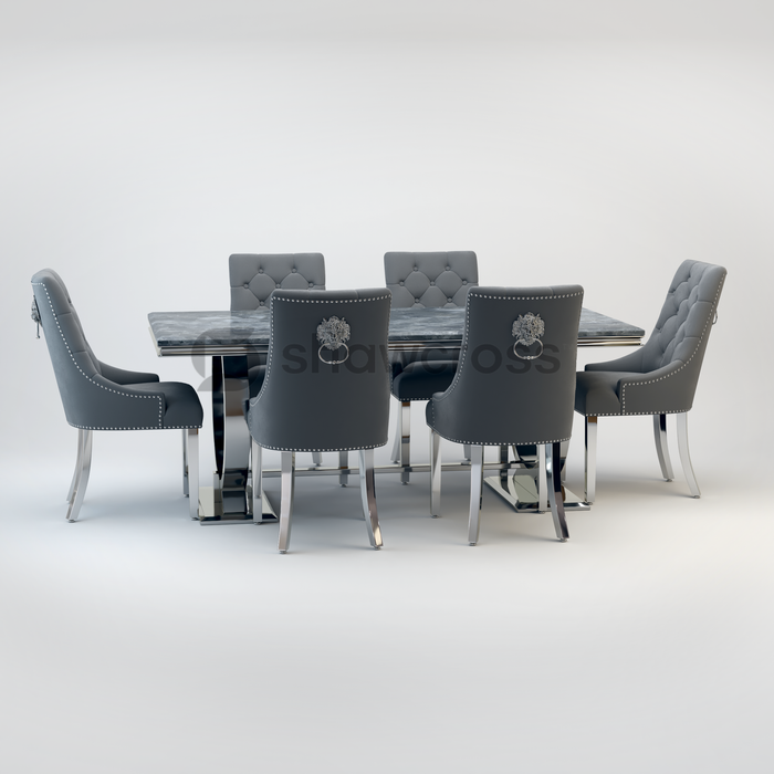Ariana Marble 1.8M Dining Table And Cheshire Velvet Knocker Chairs
