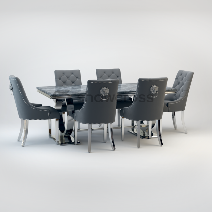 Ariana Marble 1.8M Dining Table And Cheshire Velvet Knocker Chairs