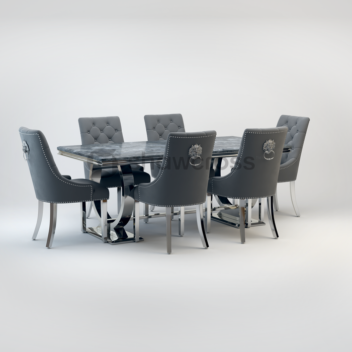 Ariana Marble 1.8M Dining Table And Cheshire Velvet Knocker Chairs