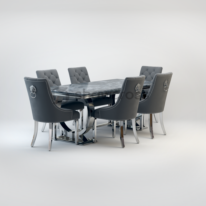 Ariana Marble 1.8M Dining Table And Cheshire Velvet Knocker Chairs
