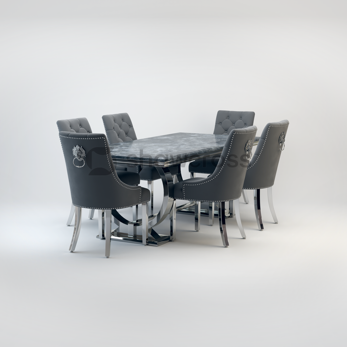Ariana Marble 1.8M Dining Table And Cheshire Velvet Knocker Chairs