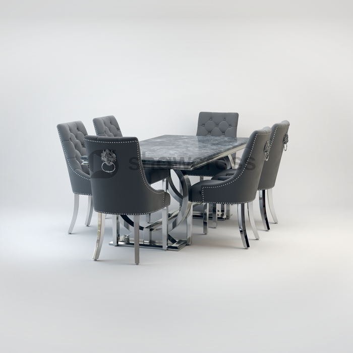 Ariana Marble 1.8M Dining Table And Cheshire Velvet Knocker Chairs