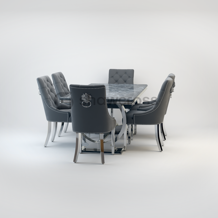 Ariana Marble 1.8M Dining Table And Cheshire Velvet Knocker Chairs