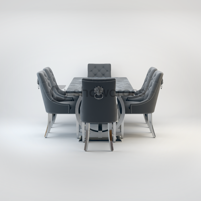 Ariana Marble 1.8M Dining Table And Cheshire Velvet Knocker Chairs