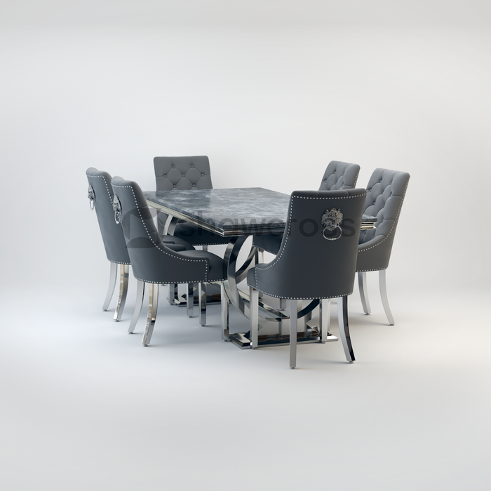 Ariana Marble 1.8M Dining Table And Cheshire Velvet Knocker Chairs