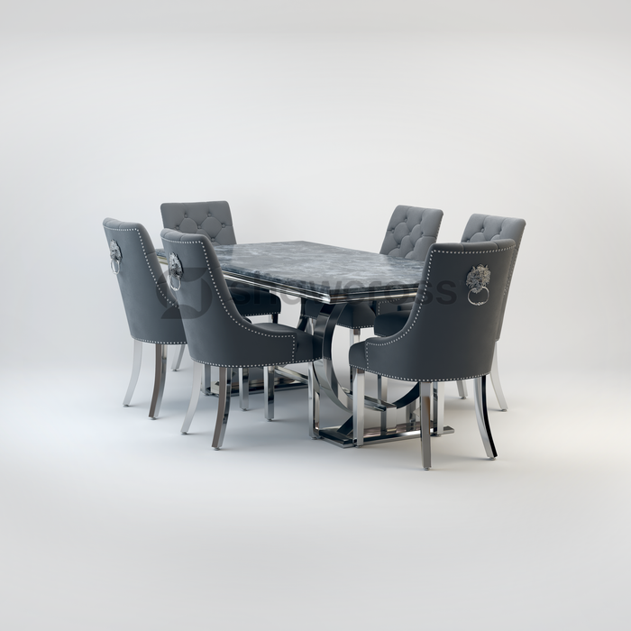 Ariana Marble 1.8M Dining Table And Cheshire Velvet Knocker Chairs