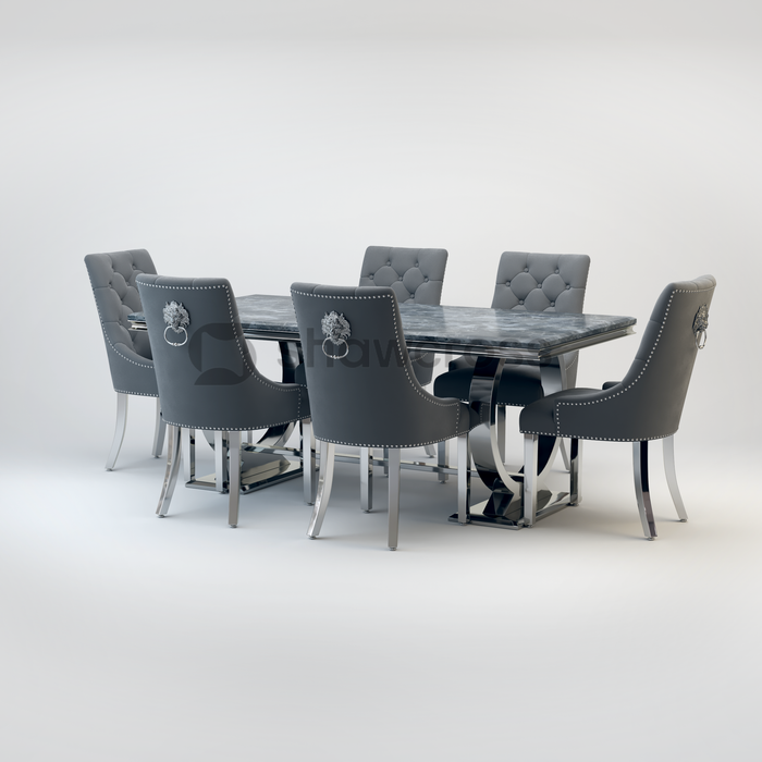 Ariana Marble 1.8M Dining Table And Cheshire Velvet Knocker Chairs