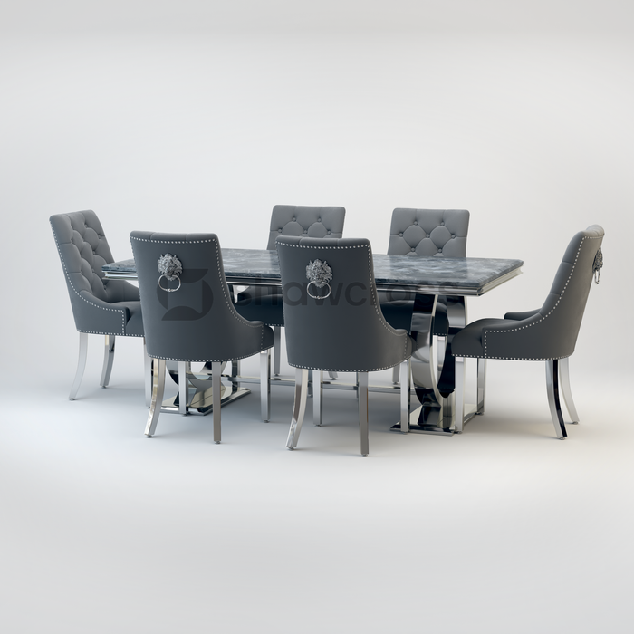 Ariana Marble 1.8M Dining Table And Cheshire Velvet Knocker Chairs