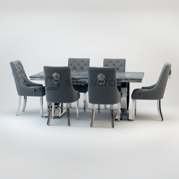 Ariana Marble 1.8M Dining Table And Cheshire Velvet Knocker Chairs