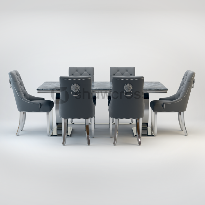 Ariana Marble 1.8M Dining Table And Cheshire Velvet Knocker Chairs