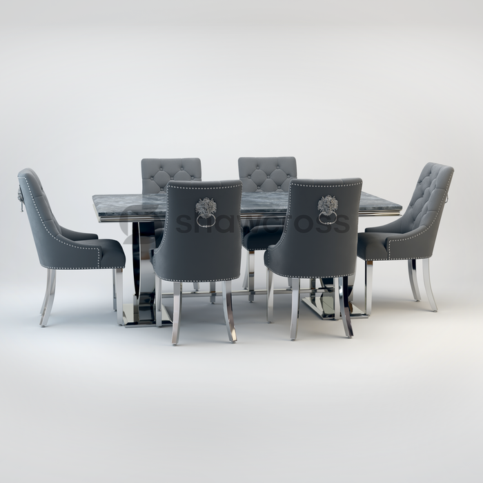 Ariana Marble 1.8M Dining Table And Cheshire Velvet Knocker Chairs