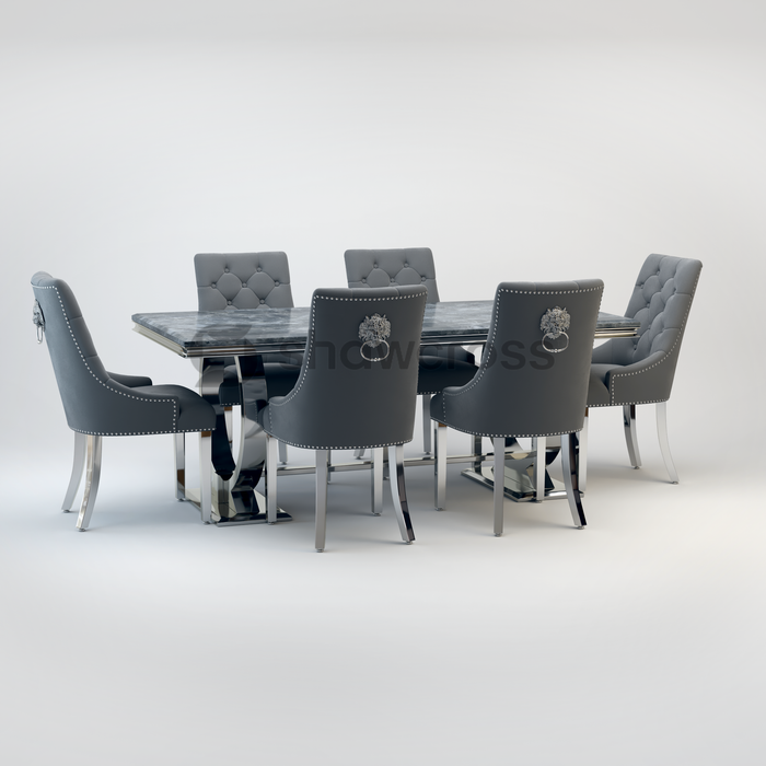 Ariana Marble 1.8M Dining Table And Cheshire Velvet Knocker Chairs
