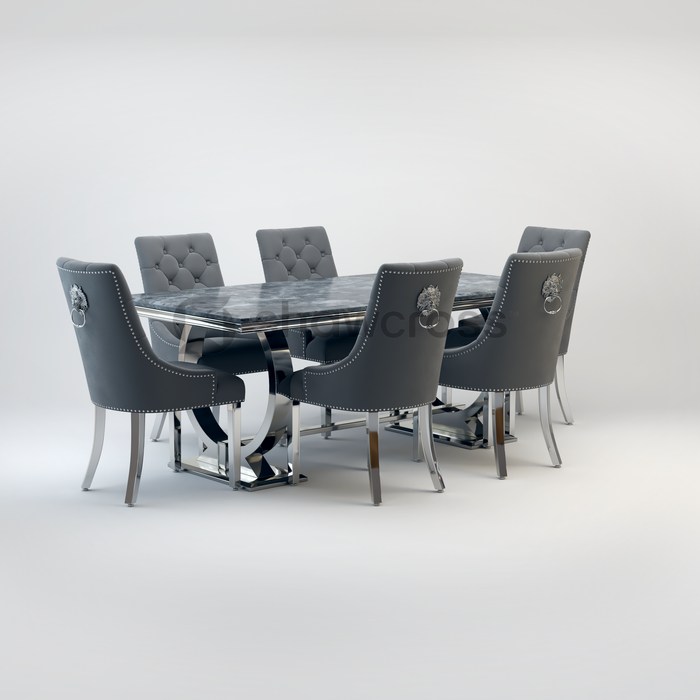 Ariana Marble 1.8M Dining Table And Cheshire Velvet Knocker Chairs