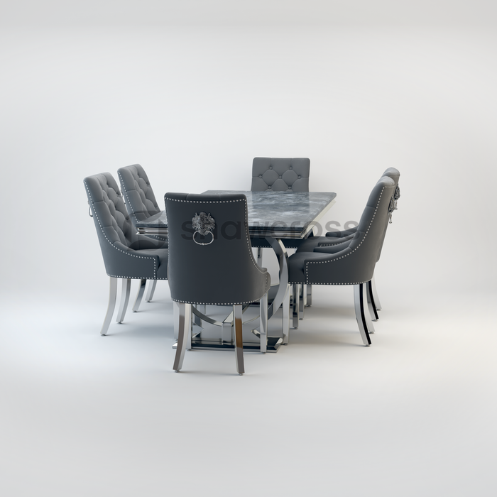 Ariana Marble 1.8M Dining Table And Cheshire Velvet Knocker Chairs