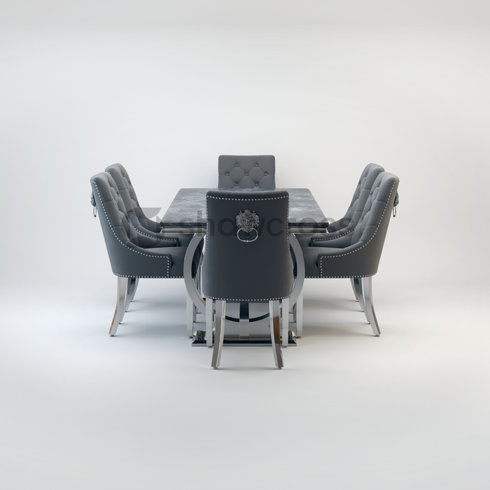 Ariana Marble 1.8M Dining Table And Cheshire Velvet Knocker Chairs