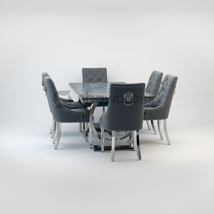 Ariana Marble 1.8M Dining Table And Cheshire Velvet Knocker Chairs