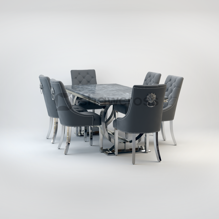 Ariana Marble 1.8M Dining Table And Cheshire Velvet Knocker Chairs