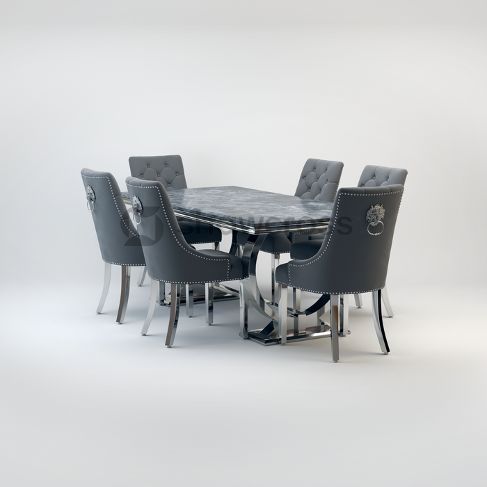 Ariana Marble 1.8M Dining Table And Cheshire Velvet Knocker Chairs