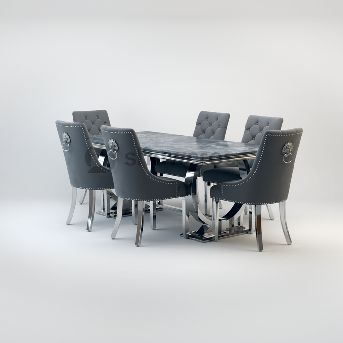 Ariana Marble 1.8M Dining Table And Cheshire Velvet Knocker Chairs