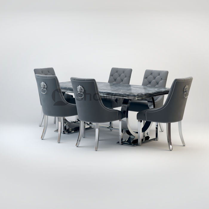 Ariana Marble 1.8M Dining Table And Cheshire Velvet Knocker Chairs