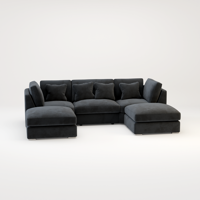 Belgravia U Shape Corner Sofa Set In Plush Grey Fabric