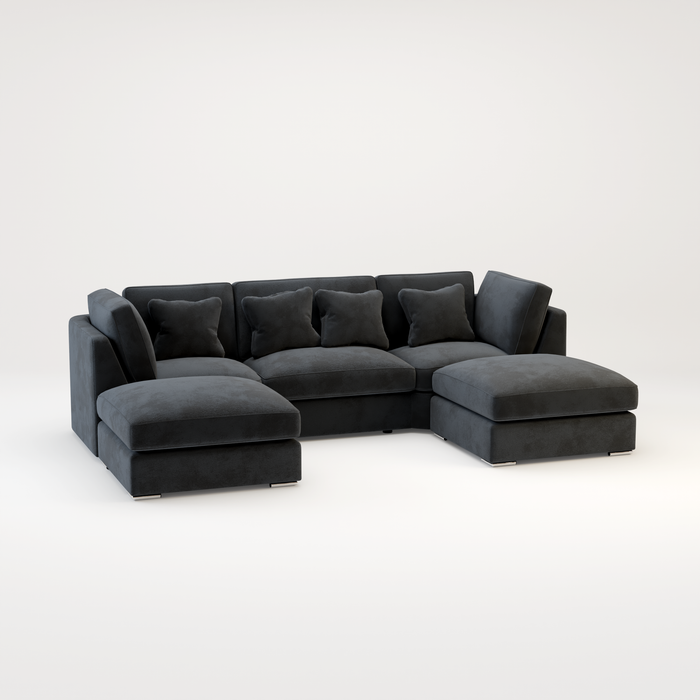 Belgravia U Shape Corner Sofa Set In Plush Grey Fabric