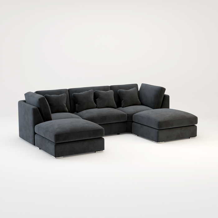 Belgravia U Shape Corner Sofa Set In Plush Grey Fabric