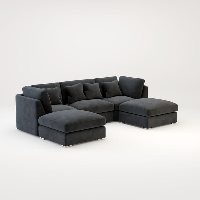 Belgravia U Shape Corner Sofa Set In Plush Grey Fabric