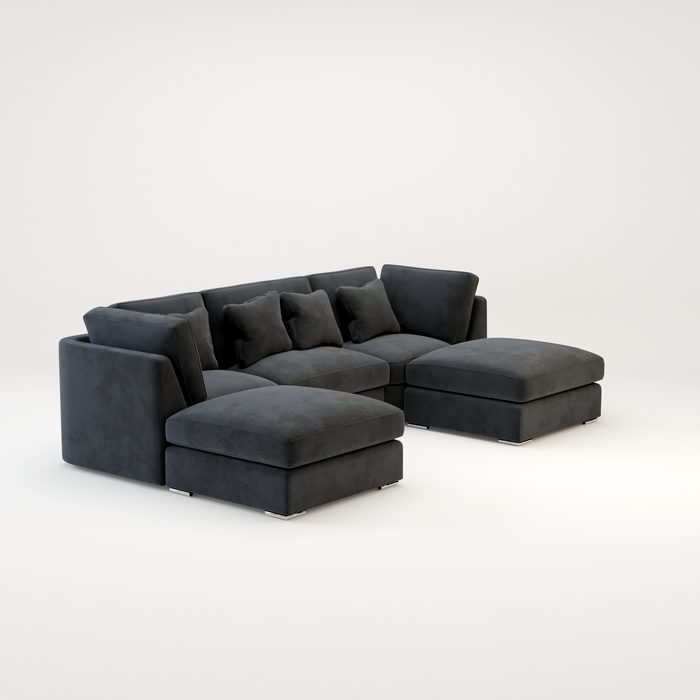 Belgravia U Shape Corner Sofa Set In Plush Grey Fabric
