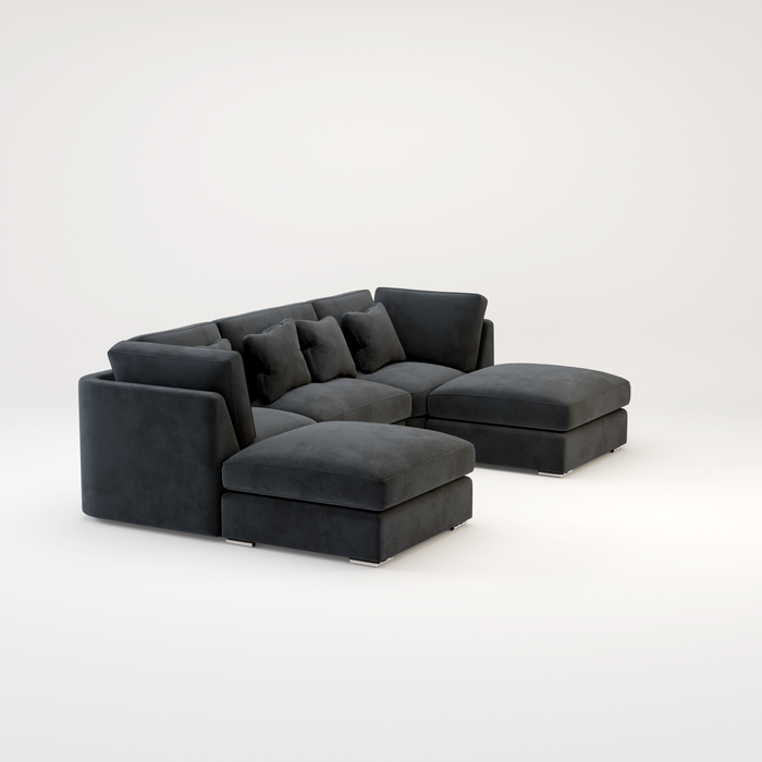 Belgravia U Shape Corner Sofa Set In Plush Grey Fabric