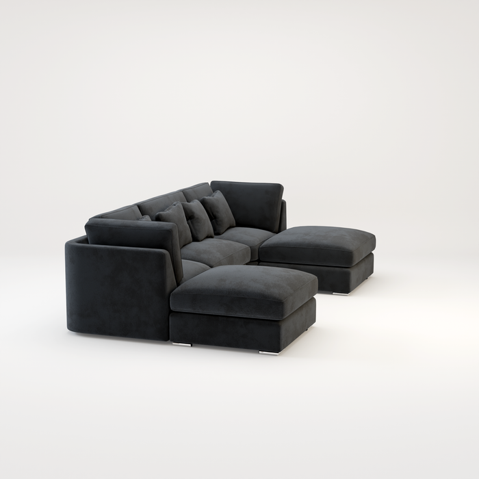 Belgravia U Shape Corner Sofa Set In Plush Grey Fabric
