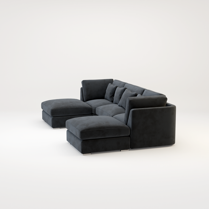 Belgravia U Shape Corner Sofa Set In Plush Grey Fabric