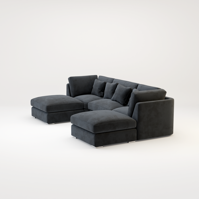 Belgravia U Shape Corner Sofa Set In Plush Grey Fabric