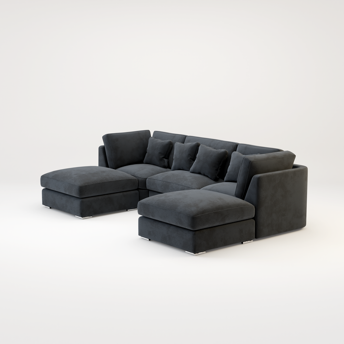 Belgravia U Shape Corner Sofa Set In Plush Grey Fabric