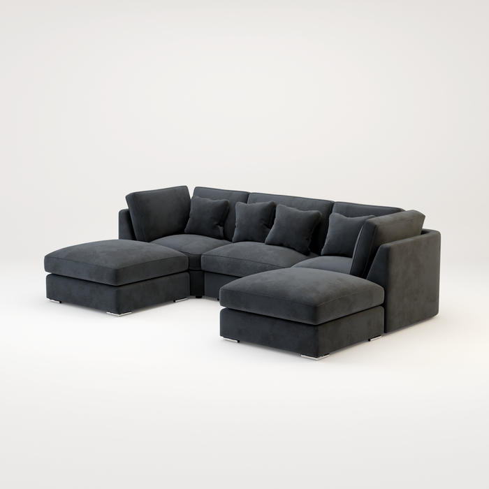 Belgravia U Shape Corner Sofa Set In Plush Grey Fabric