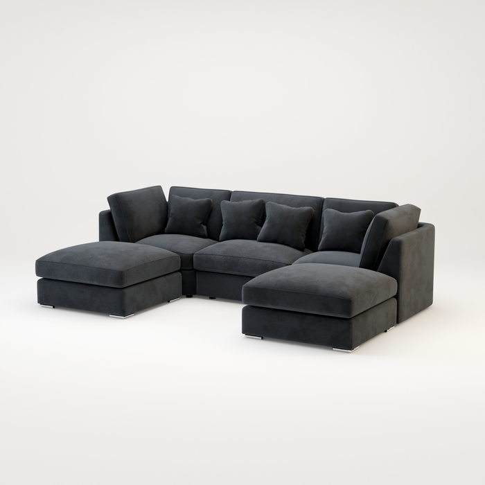 Belgravia U Shape Corner Sofa Set In Plush Grey Fabric
