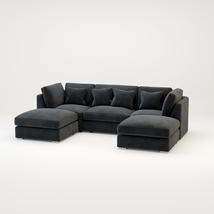 Belgravia U Shape Corner Sofa Set In Plush Grey Fabric