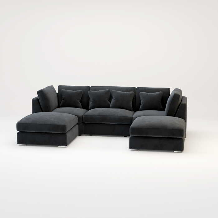 Belgravia U Shape Corner Sofa Set In Plush Grey Fabric