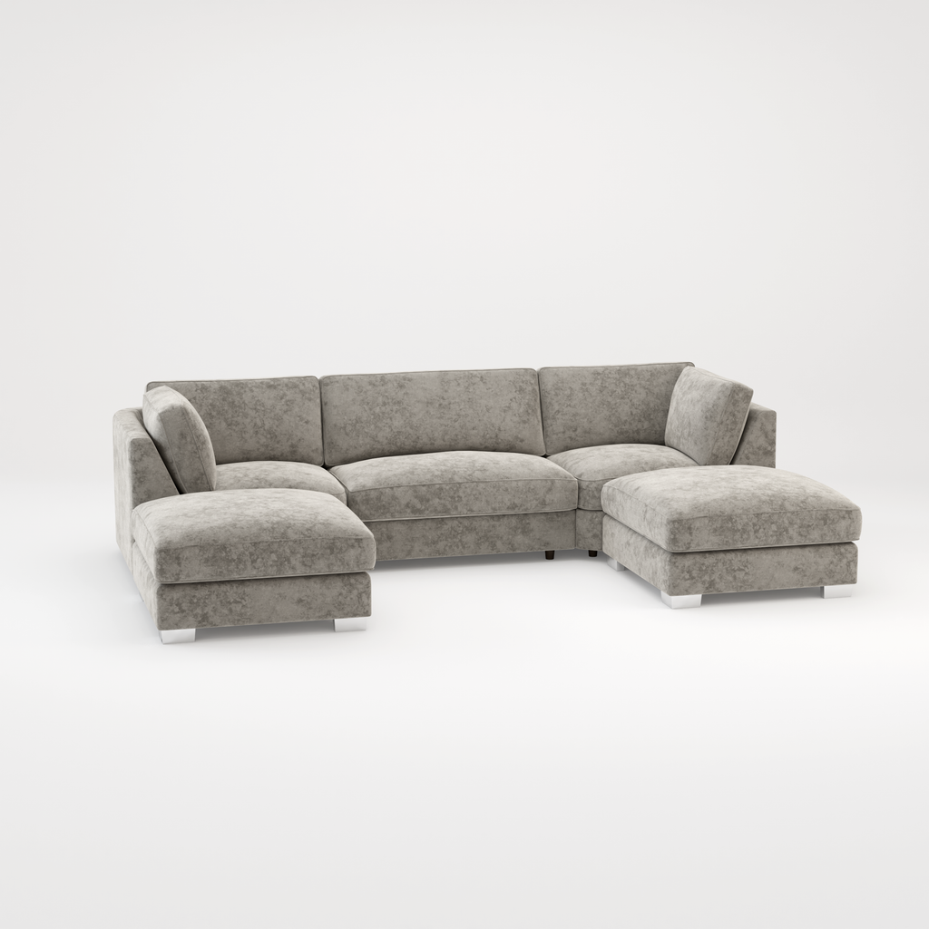 Bishop U Shape Scatter back Corner Sofa Set In Truffle Or Platinum Grey Fabric