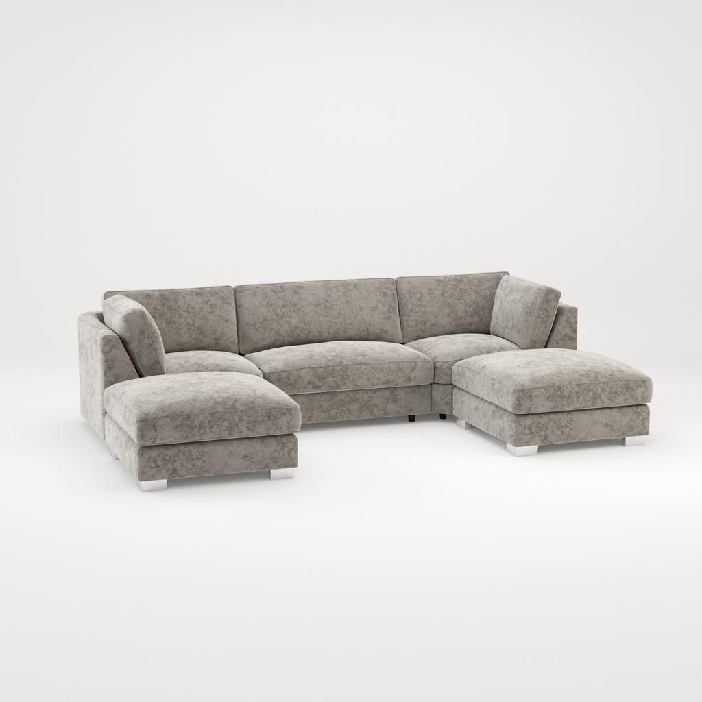 Bishop U Shape Scatter back Corner Sofa Set In Truffle Or Platinum Grey Fabric