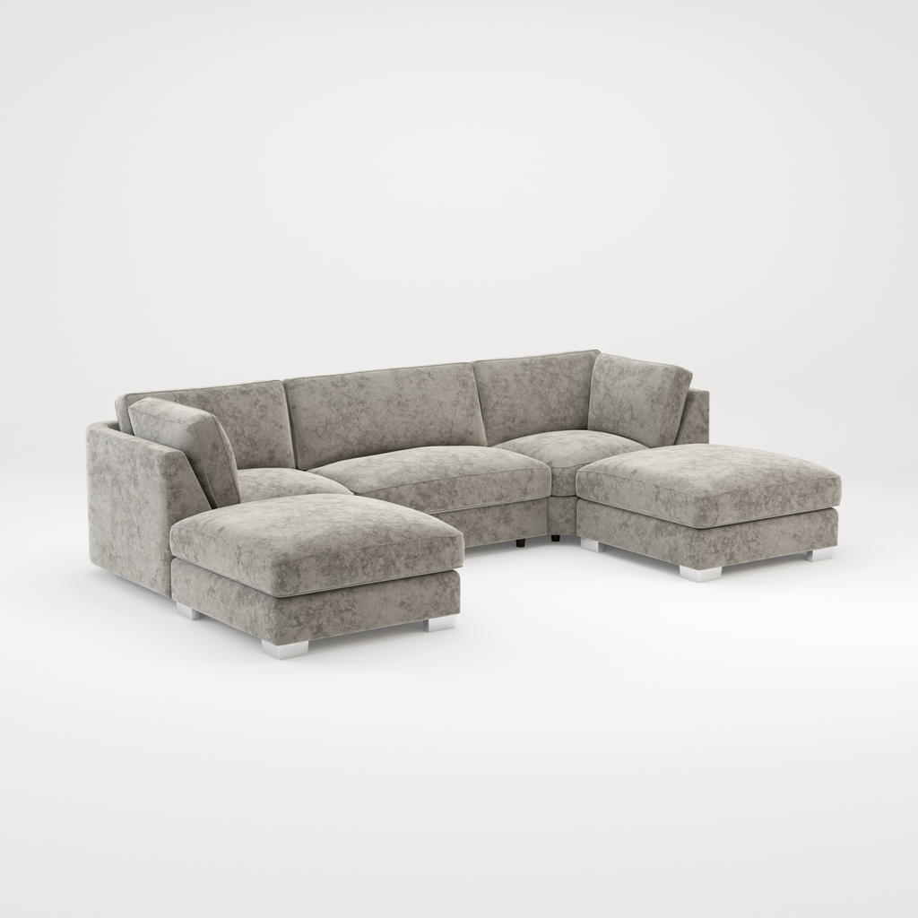 Bishop U Shape Scatter back Corner Sofa Set In Truffle Or Platinum Grey Fabric