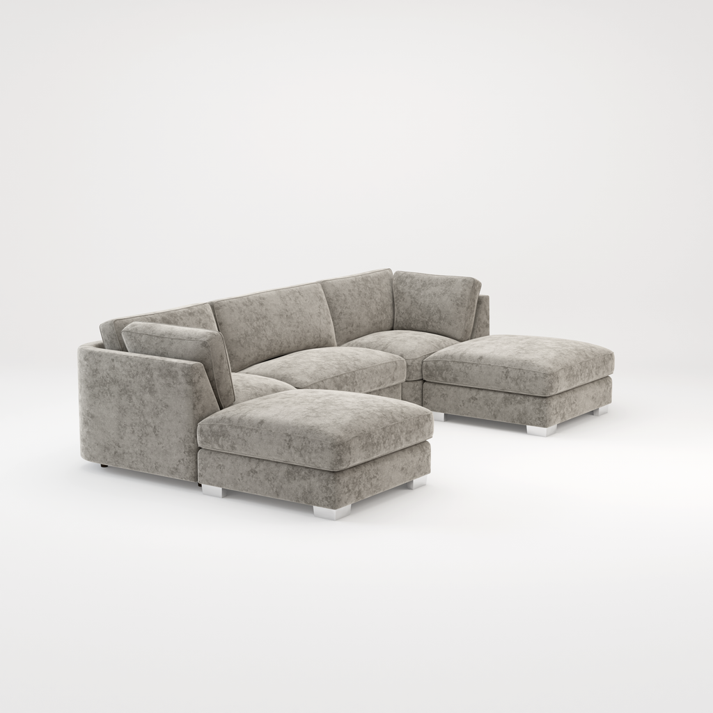 Bishop U Shape Scatter back Corner Sofa Set In Truffle Or Platinum Grey Fabric